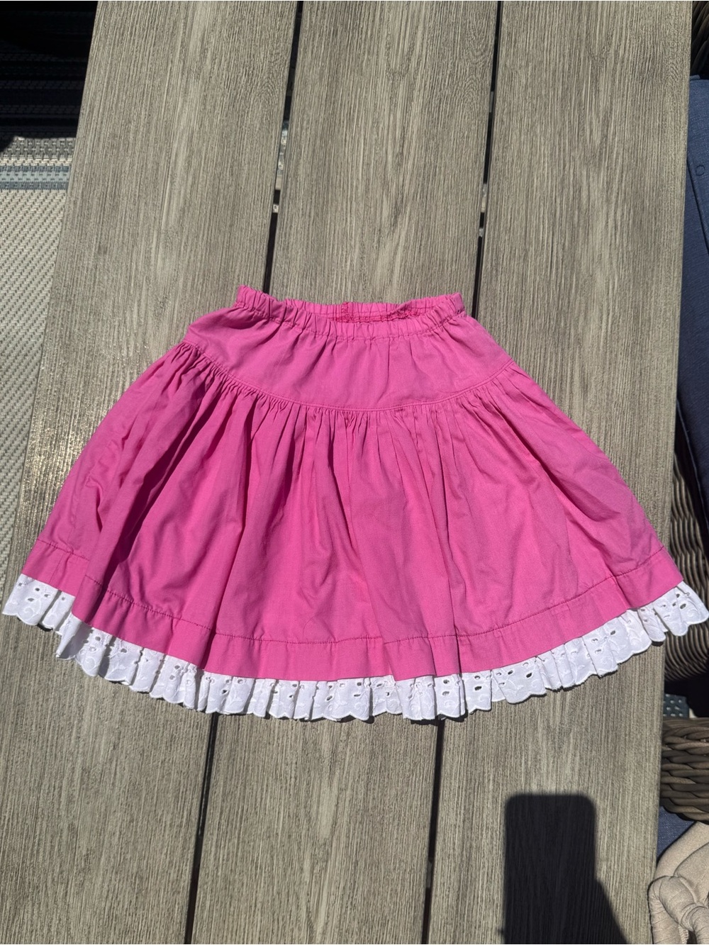 Pink Tiered Cotton Skirt with White Eyelet Trim